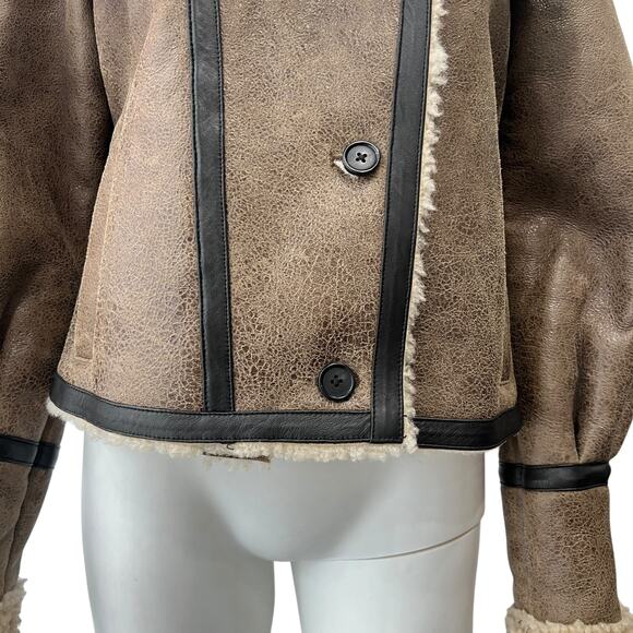 $1695 Veronica Beard Brown Black Shearling Selita Fur Trim Jacket Coat size 6 - Picture 6 of 11
